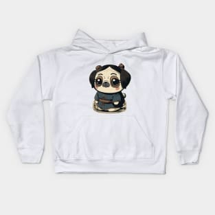 Pug Elegance: Female Pug in Japanese Attire, Anime Style Kids Hoodie